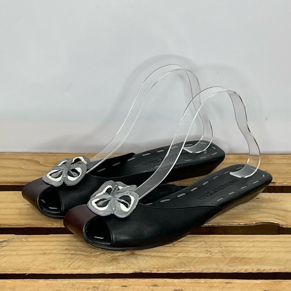 Robert Zur black floral leather mule slip on flat shoes Women's size 9M